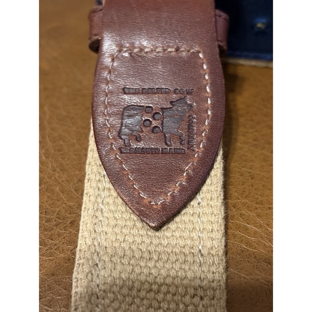 Belted Cow Co Nautical Sailboat Ribbon Club Belt Mens 44 Leather Preppy Yacht - Picture 4 of 7